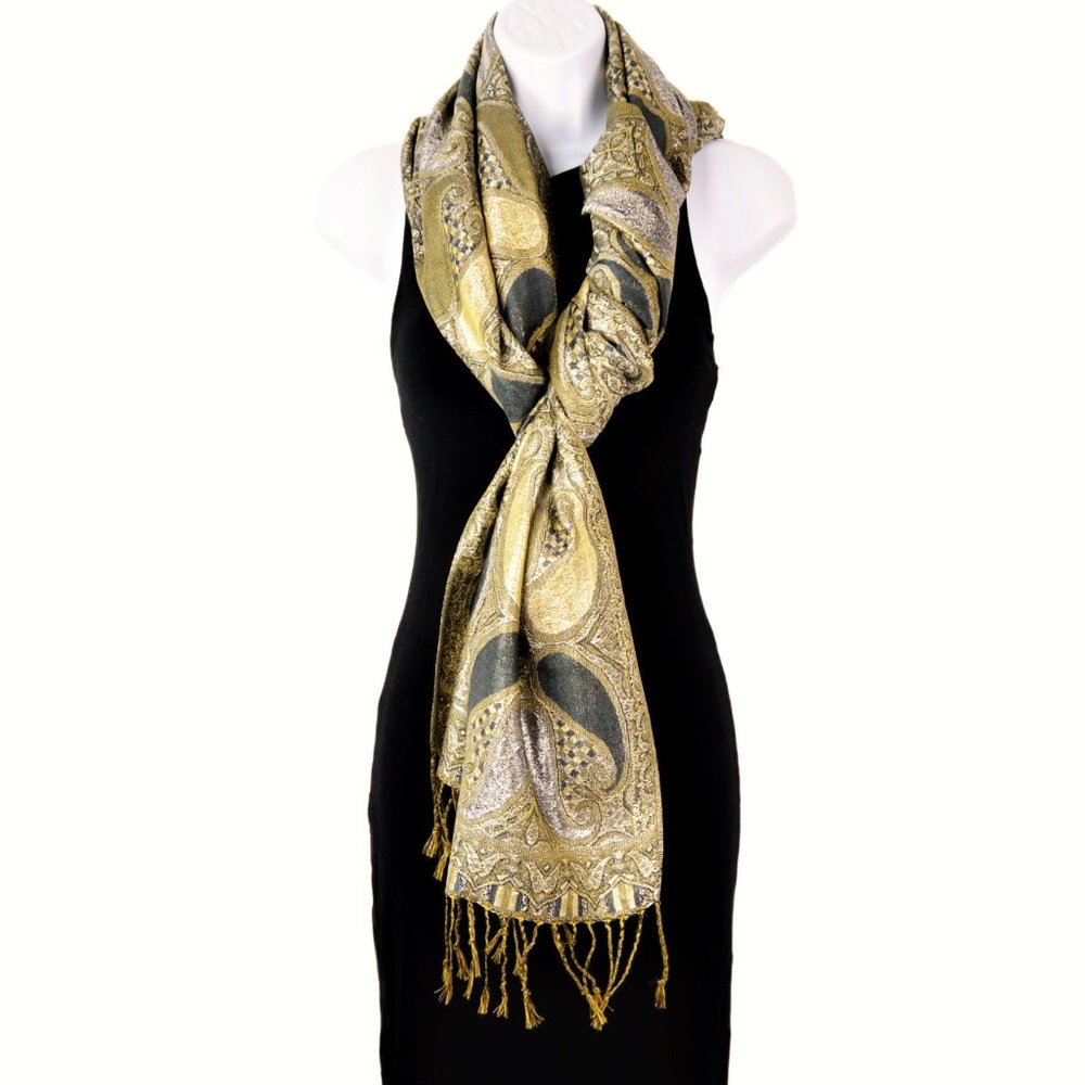 NWT Lurex Paisley Pashmina Shawl Wrap - Picture 3 of 8